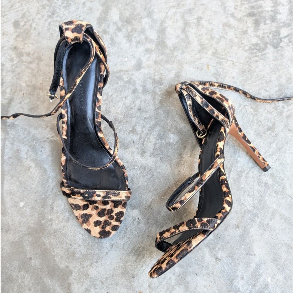 Banana Republic Brown Animal Cow Fur Strappy Heeled Sandals, size 9M